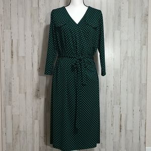 Talbots Woman Green & Navy Faux Wrap Dress